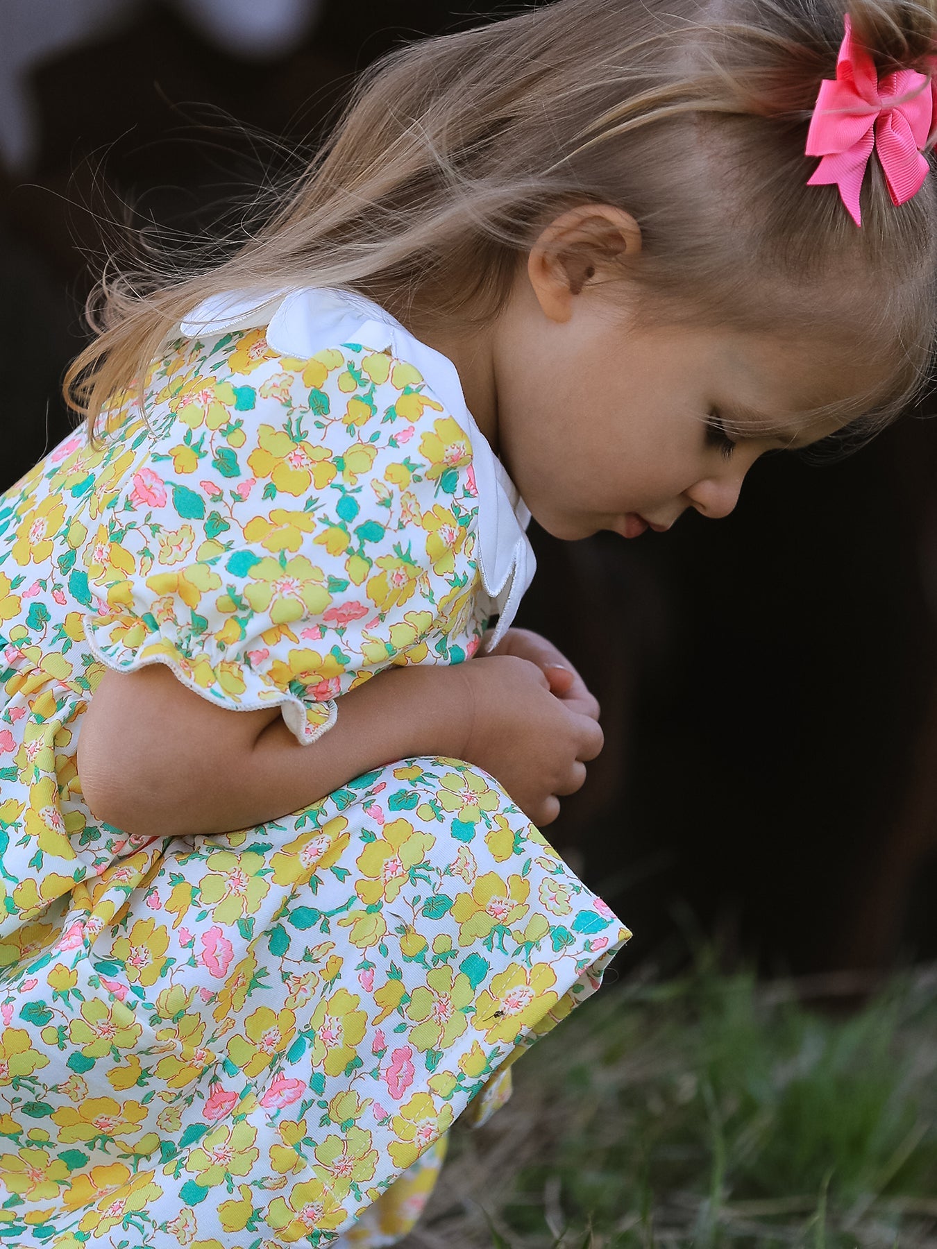 Easter Yellow Chick Embroidery Floral Girl Dress Petal Collar
