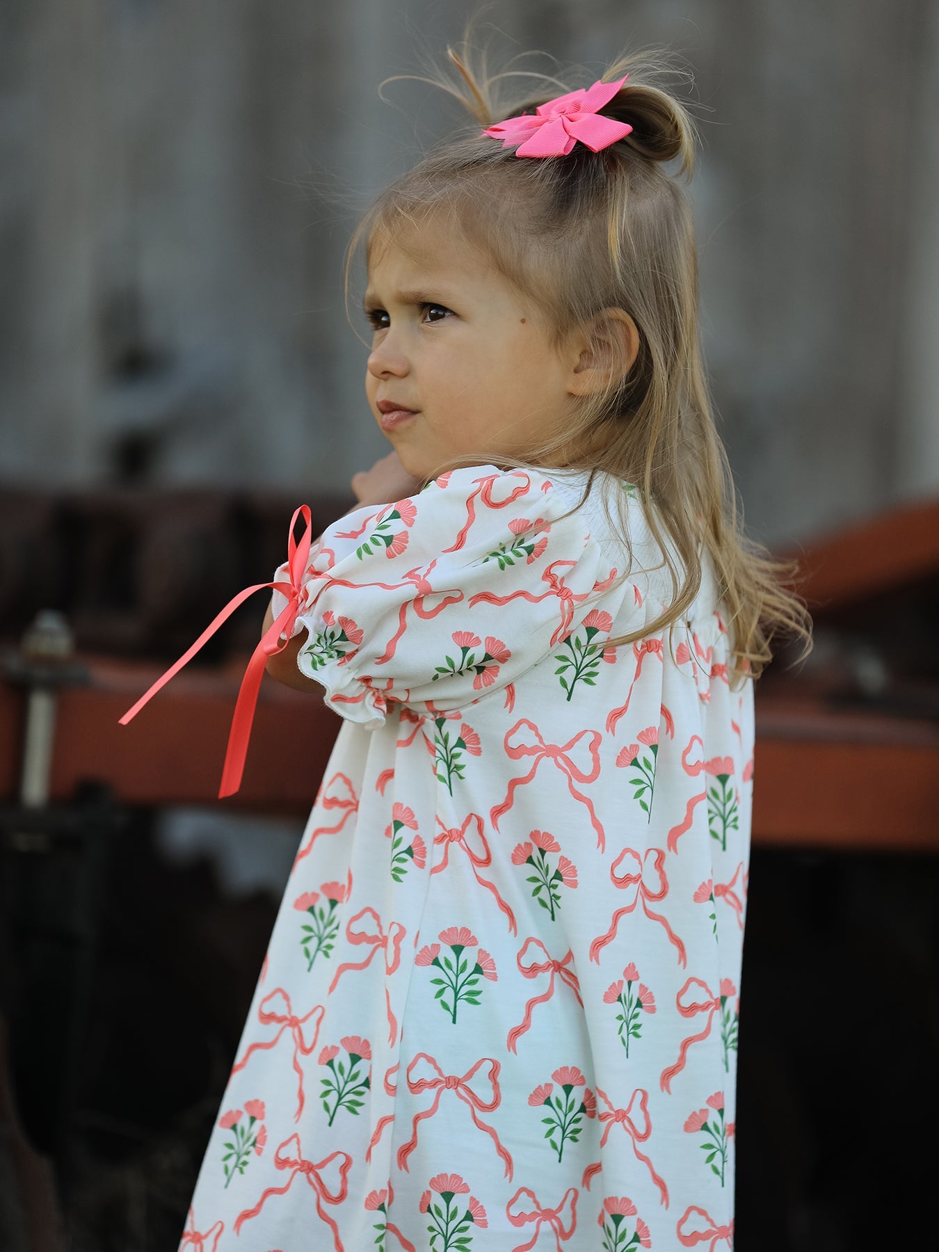 Spring Floral Smocking Embroidery Bow Girls Dress