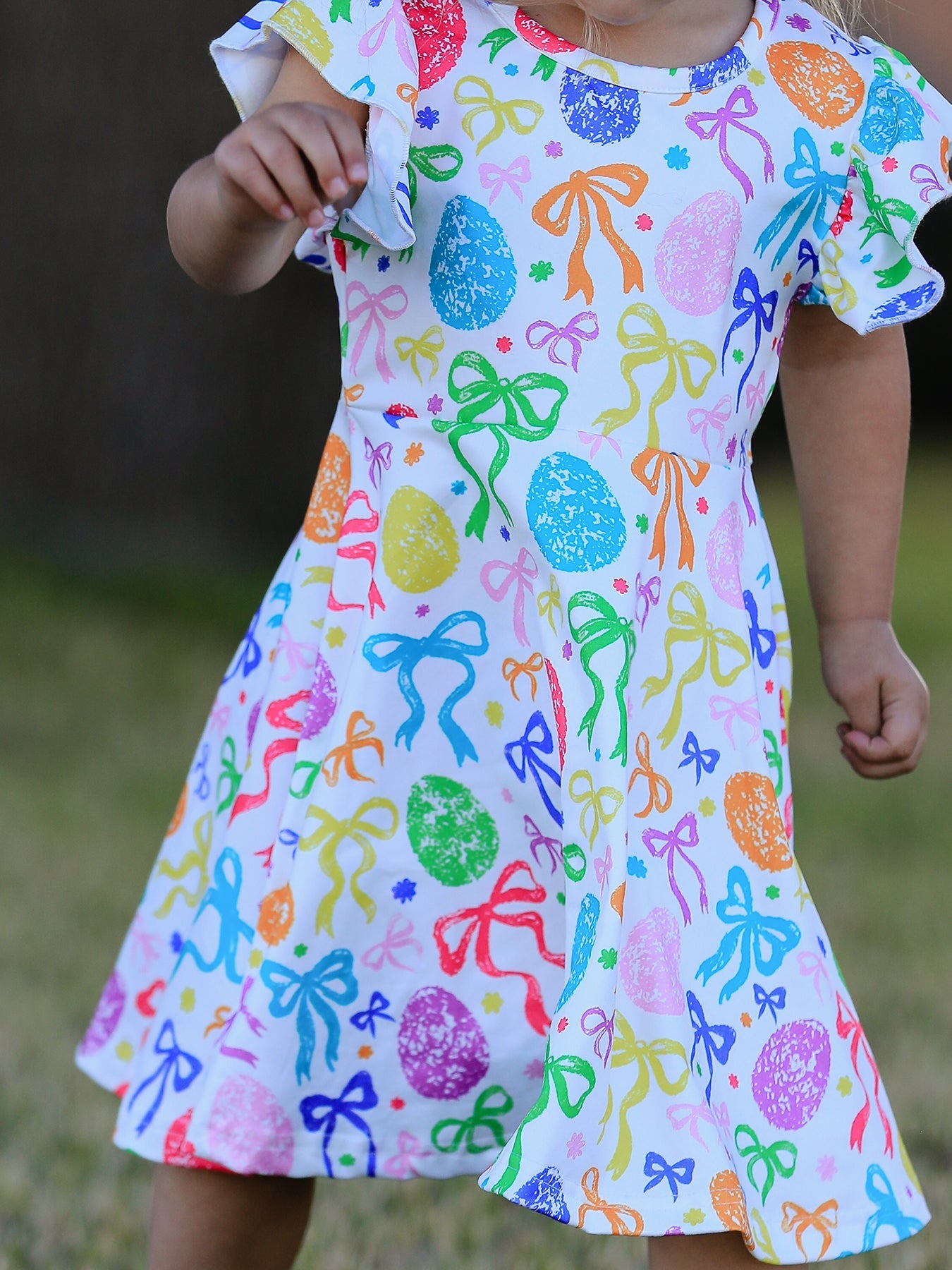 Rainbow Easter Egg Bow Girls Dress