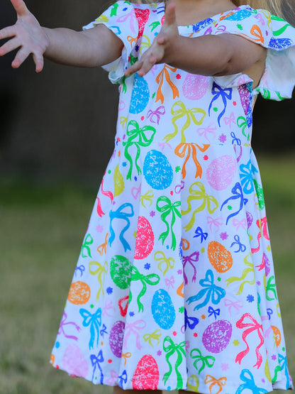 Rainbow Easter Egg Bow Girls Dress