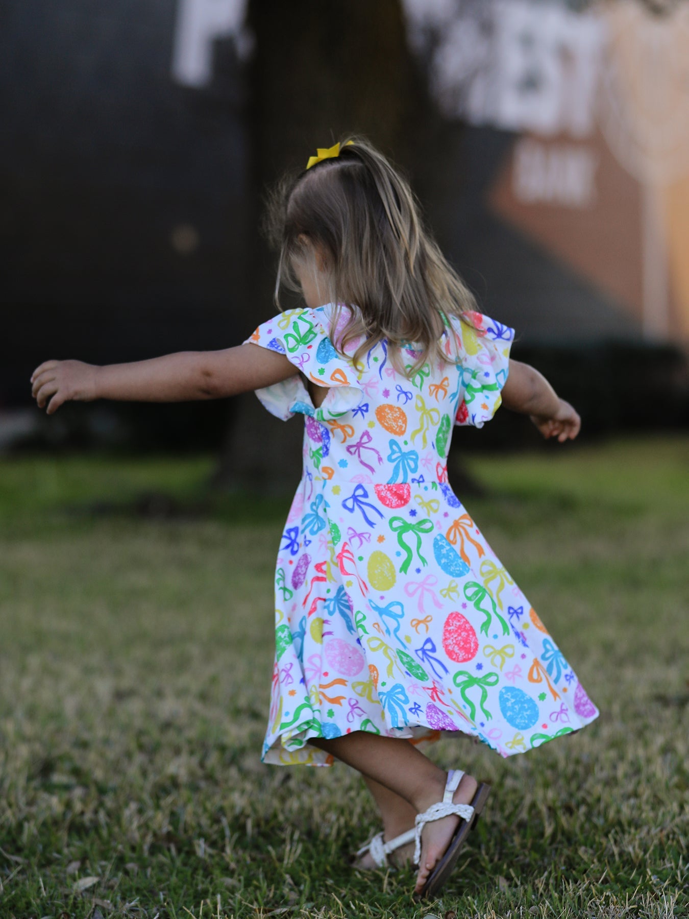 Rainbow Easter Egg Bow Girls Dress