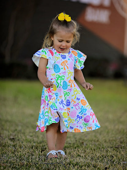 Rainbow Easter Egg Bow Girls Dress