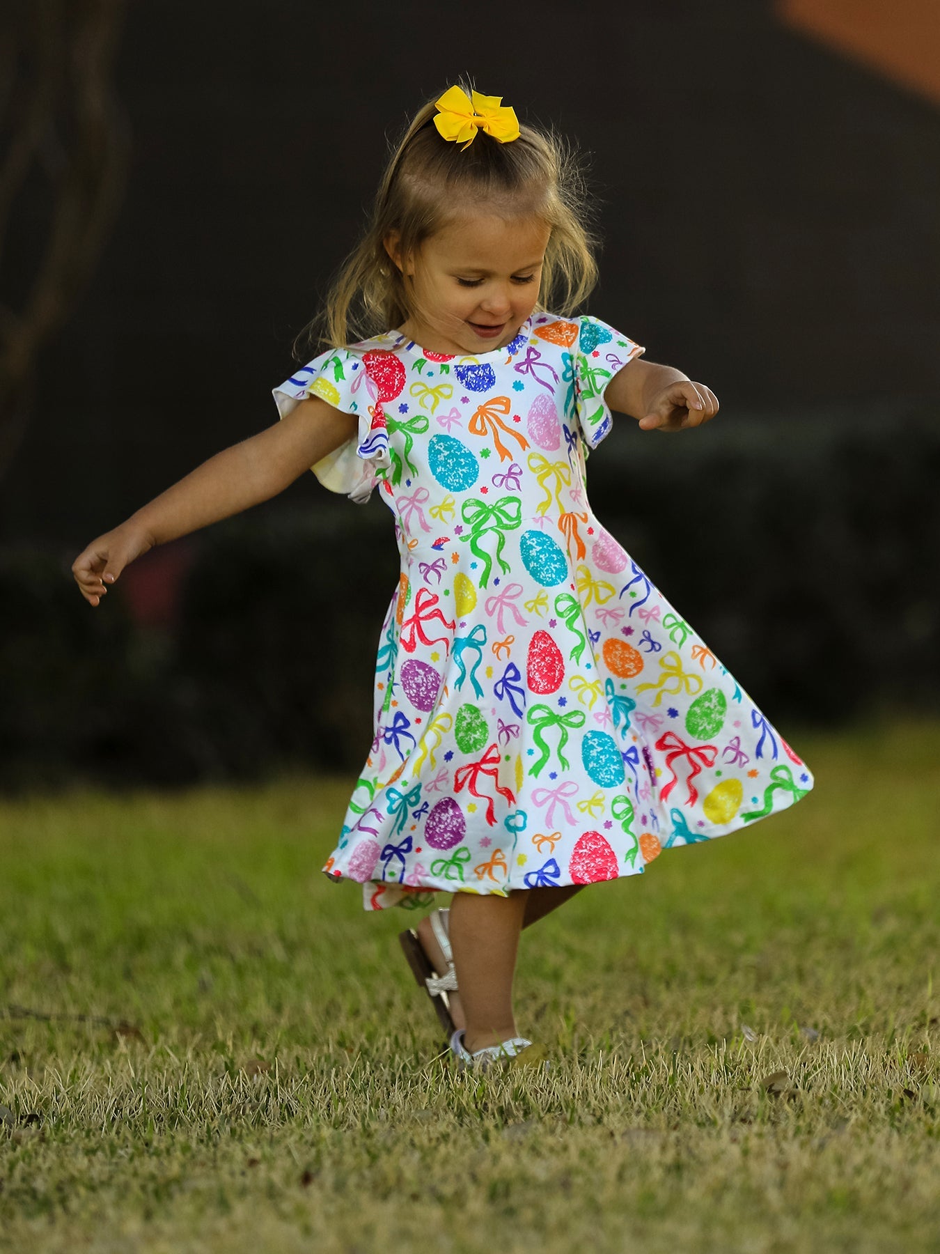 Rainbow Easter Egg Bow Girls Dress