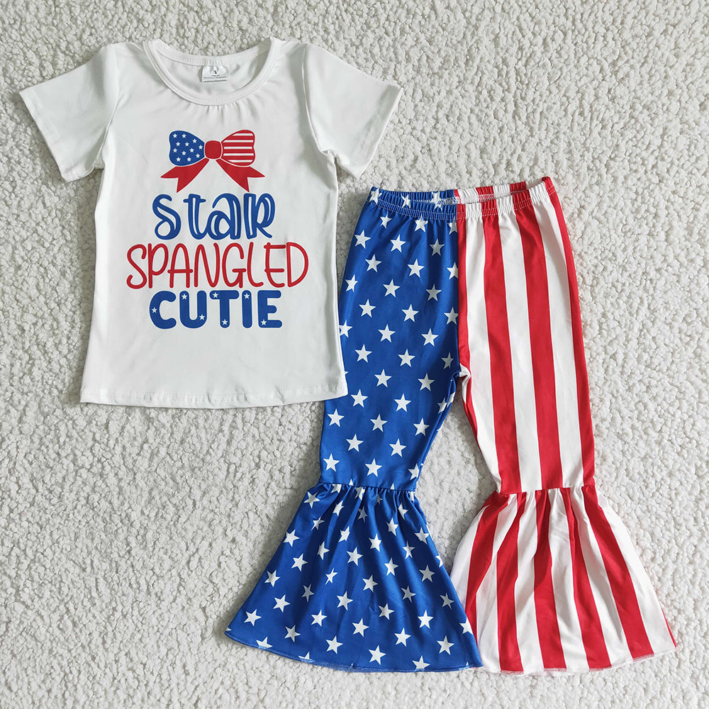 4th of July Star Spangled Cutie Top Stripes bell bottom pants set NC0006