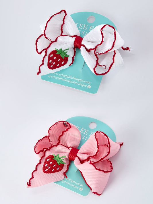 Strawberry Embroidered Girls Hairpin 4 Inches