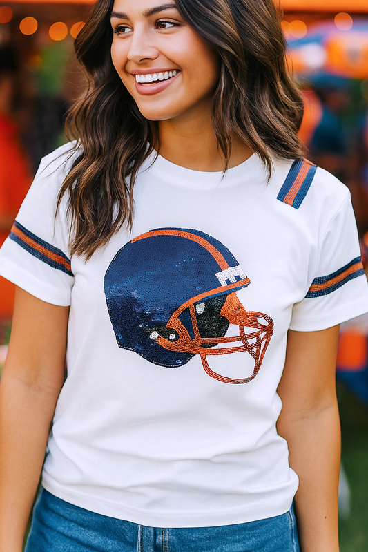 Women's Helmet Tee - Navy and Orange