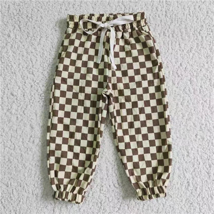 Sibling Baby Boys Checked Tie Cotton Jogger Pants