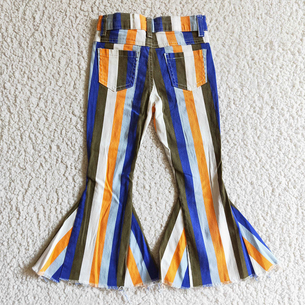 Sibling Baby Girls Colorful Stripes Bell Bottom Denim Jeans Pants