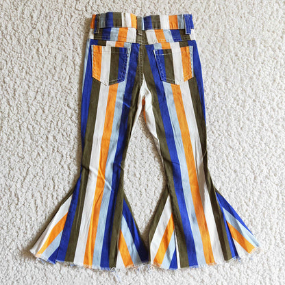 Sibling Baby Girls Colorful Stripes Bell Bottom Denim Jeans Pants