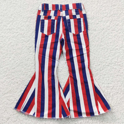 Sibling Baby Girls Colorful Stripes Bell Bottom Denim Jeans Pants