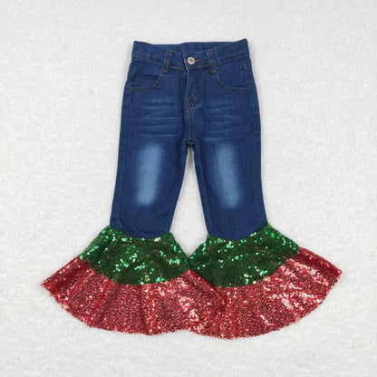 Sibling Baby Girls July 4th Bell Bottom Denim Pants Jeans