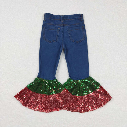 Sibling Baby Girls July 4th Bell Bottom Denim Pants Jeans