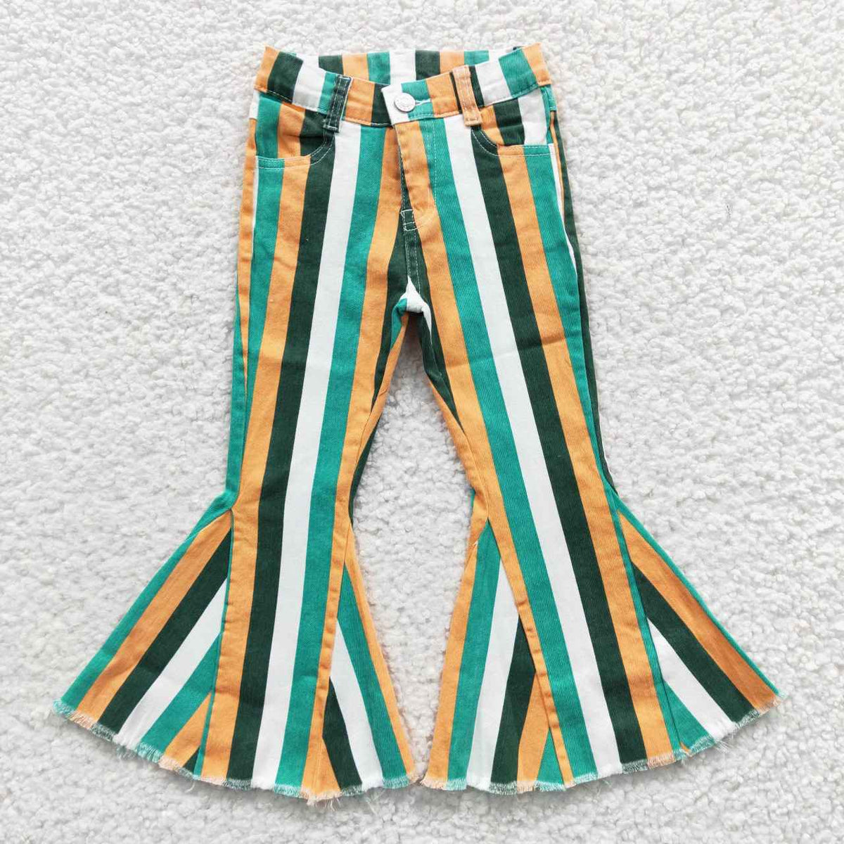 Sibling Baby Girls Colorful Stripes Bell Bottom Denim Jeans Pants