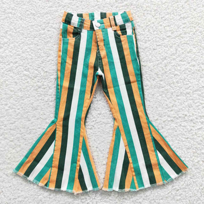 Sibling Baby Girls Colorful Stripes Bell Bottom Denim Jeans Pants