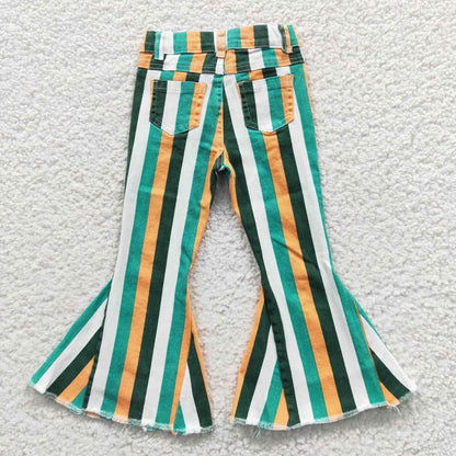 Sibling Baby Girls Colorful Stripes Bell Bottom Denim Jeans Pants