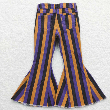 Sibling Baby Girls Colorful Stripes Bell Bottom Denim Jeans Pants