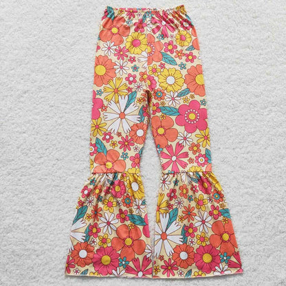Sibling Adult Western Cows Horses Flowers Bell Bottom Flare Pants Bottom