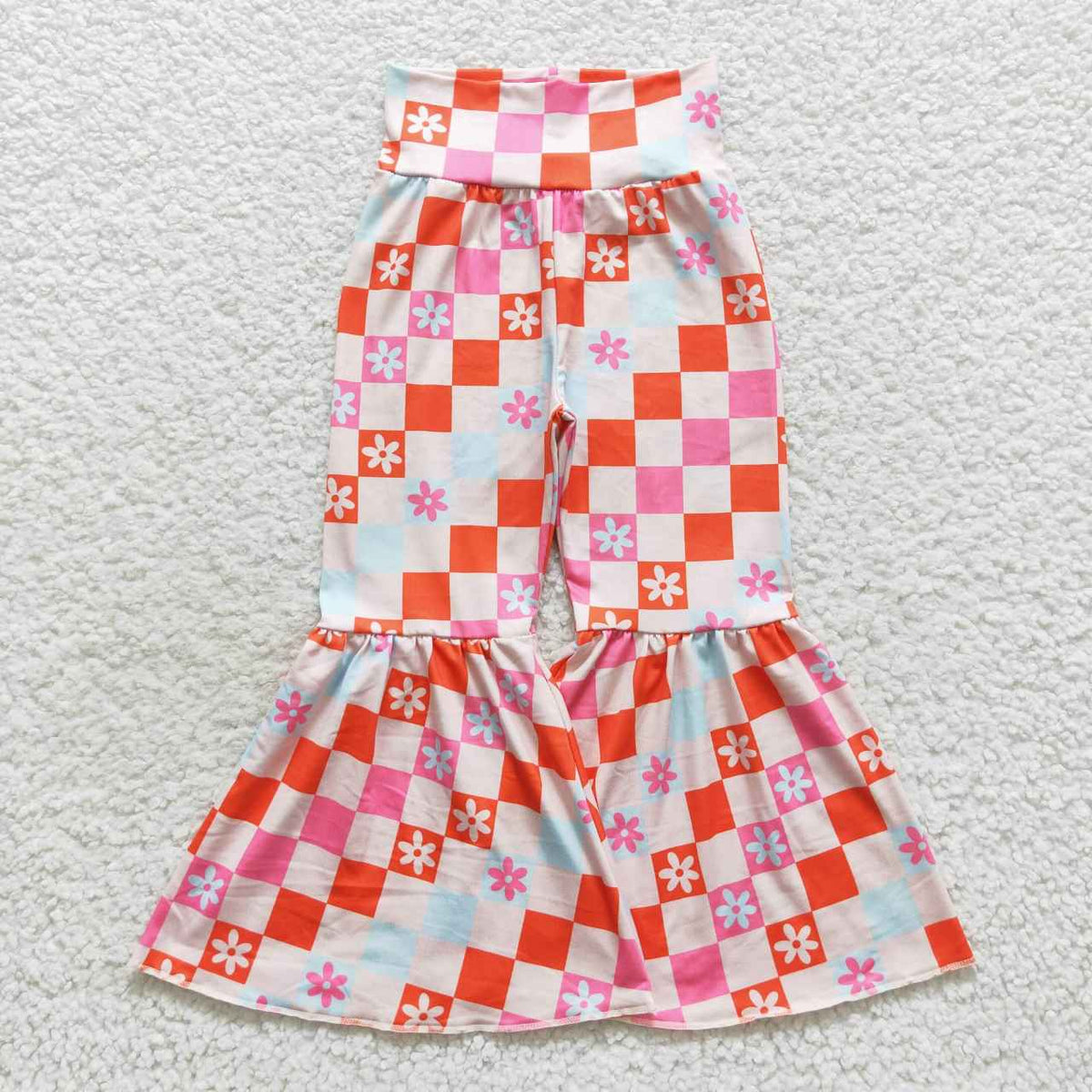 Sibling Baby Girls Colorful Flowers Bows Ruffle Bell Bottom Leggings Pants