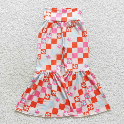Sibling Baby Girls Colorful Flowers Bows Ruffle Bell Bottom Leggings Pants