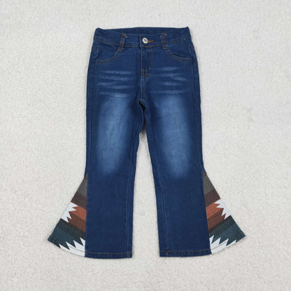 Sibling Baby Girls Western Aztec Cow Print Bell Bottom Denim Pants