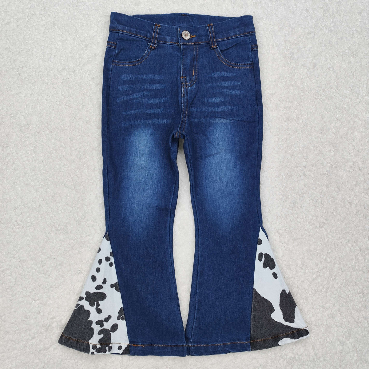 Sibling Baby Girls Western Aztec Cow Print Bell Bottom Denim Pants