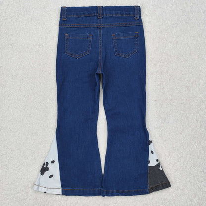 Sibling Baby Girls Western Aztec Cow Print Bell Bottom Denim Pants