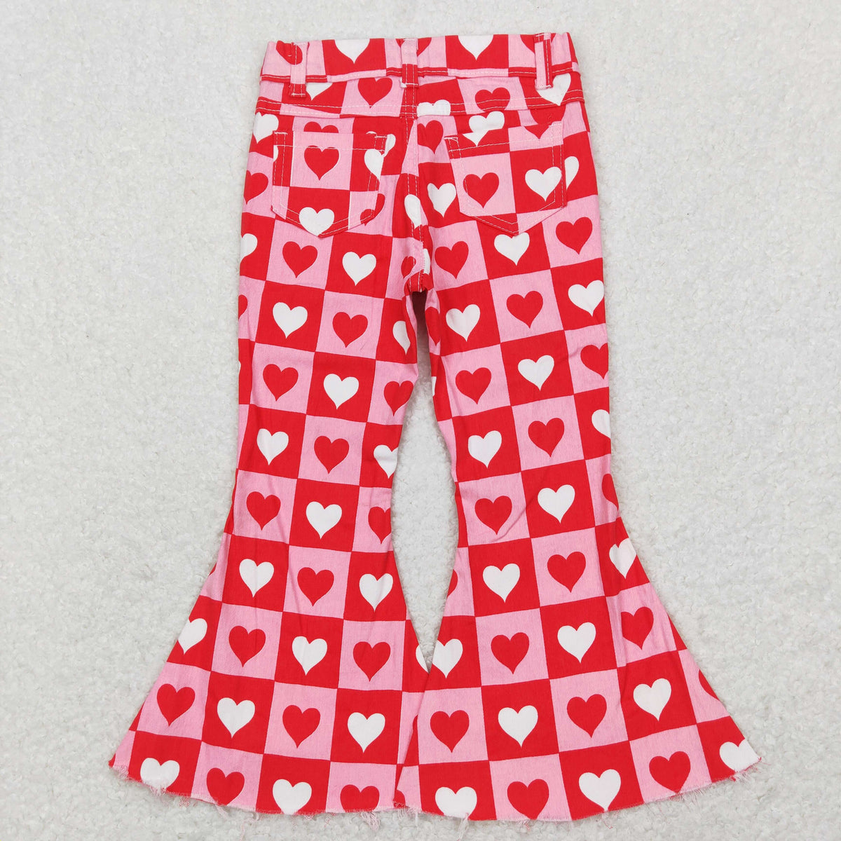Sibling Baby Girls Hearts Flowers Bell Bottom Denim Pants Jeans