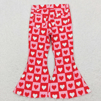 Sibling Baby Girls Hearts Flowers Bell Bottom Denim Pants Jeans