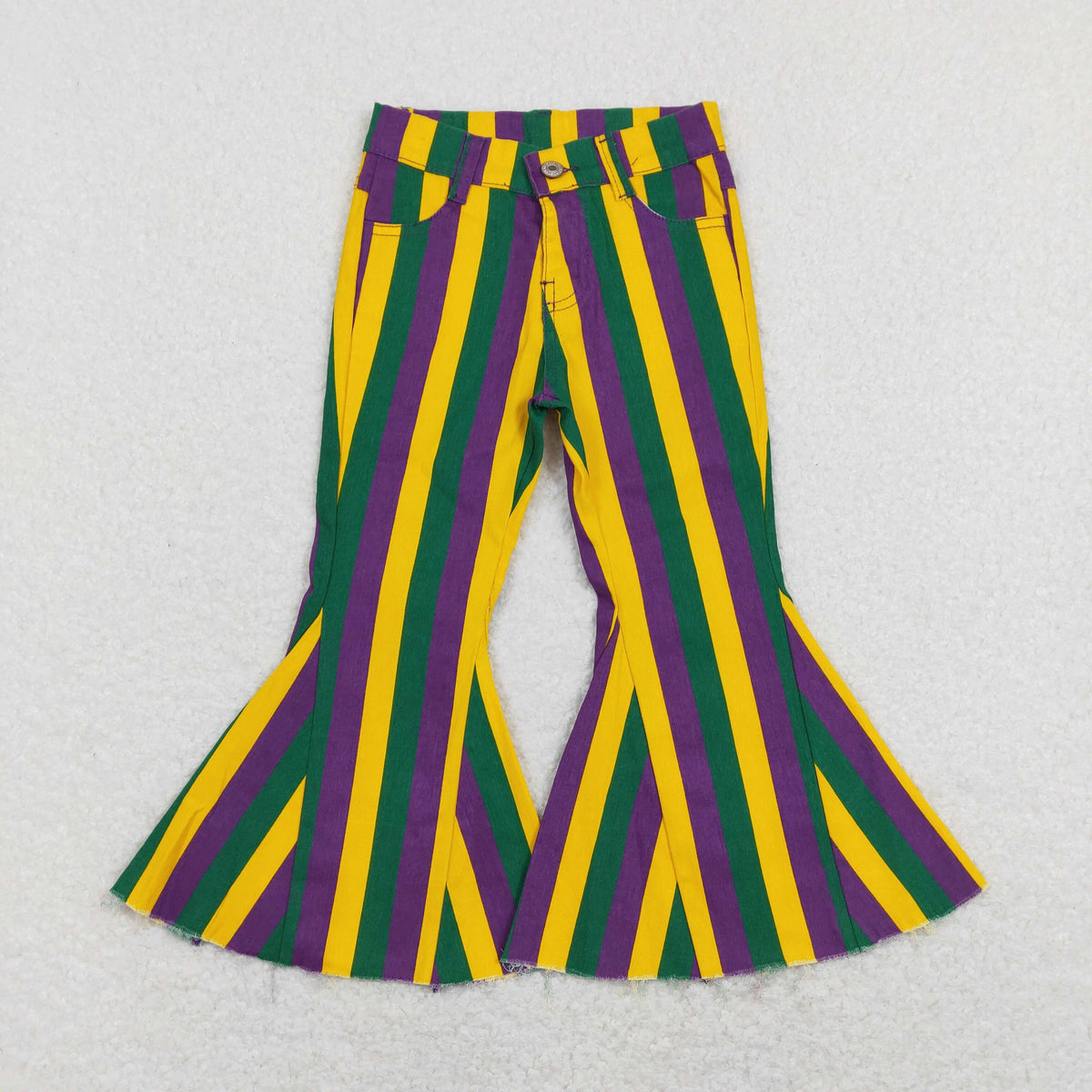 Sibling Baby Girls Colorful Stripes Bell Bottom Denim Jeans Pants