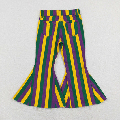 Sibling Baby Girls Colorful Stripes Bell Bottom Denim Jeans Pants