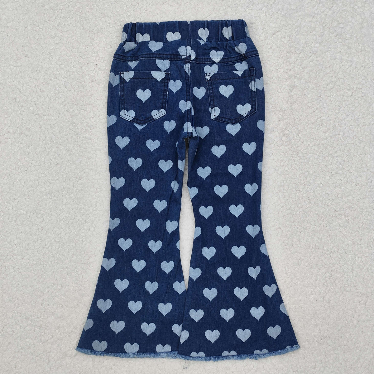 Sibling Baby Girls Hearts Flowers Bell Bottom Denim Pants Jeans