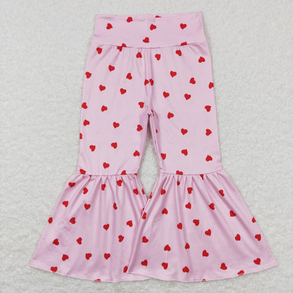 Sibling Baby Girls Hearts Checked Valentine Bell Bottom Leggings Pants