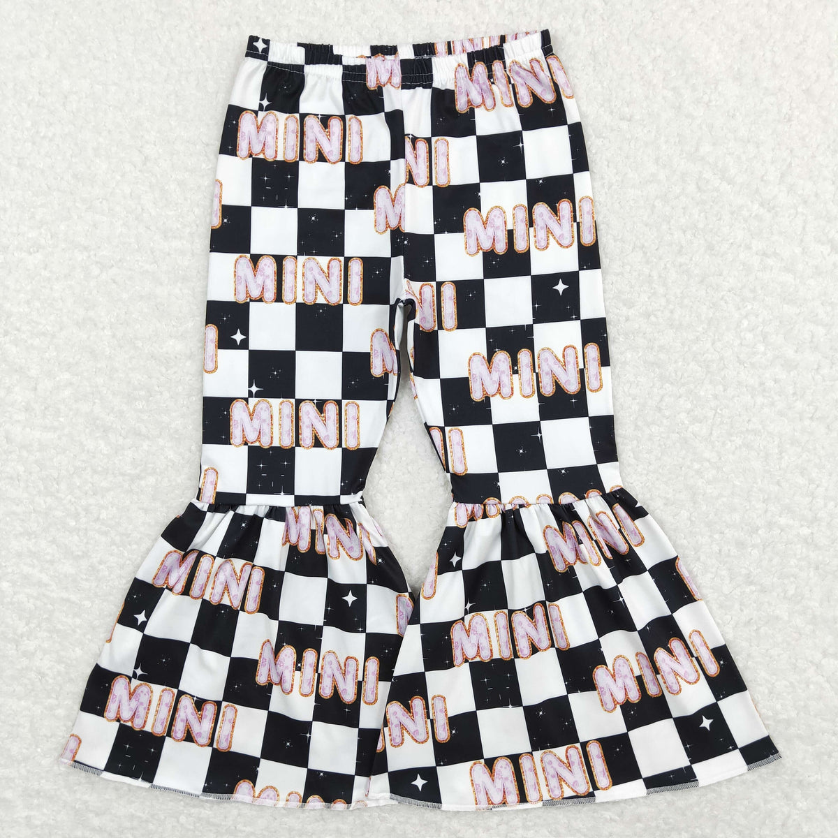 Sibling Baby Girls Hearts Checked Valentine Bell Bottom Leggings Pants