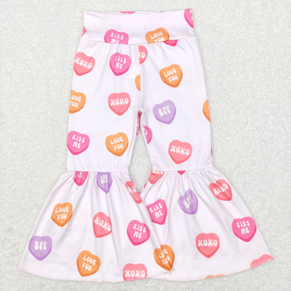 Sibling Baby Girls Hearts Checked Valentine Bell Bottom Leggings Pants