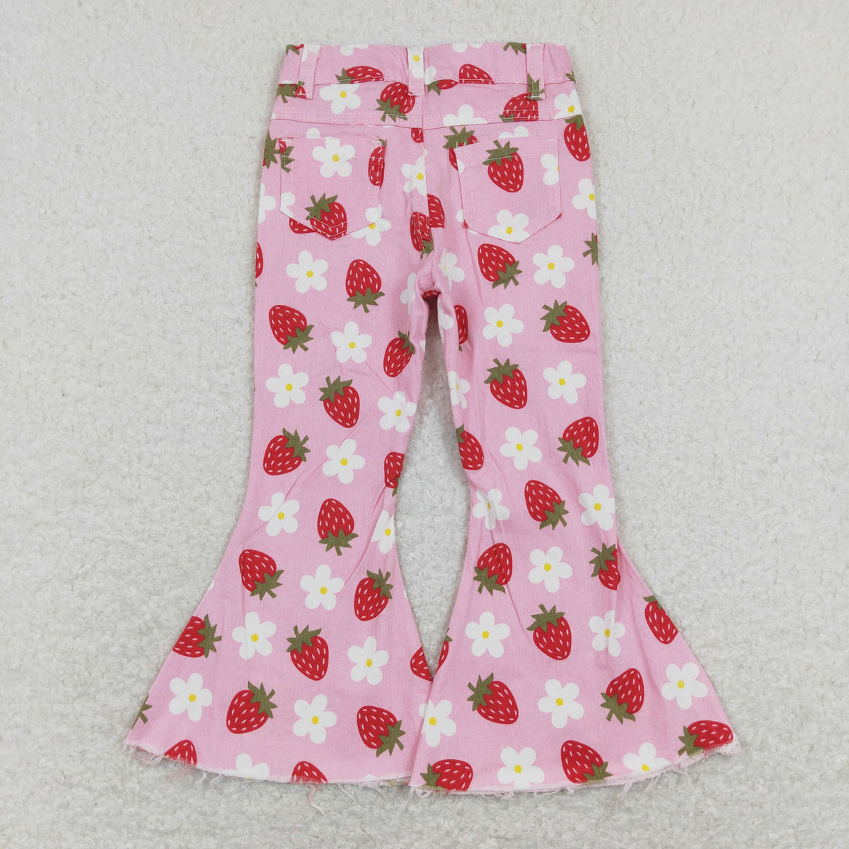 Sibling Baby Girls Hearts Flowers Bell Bottom Denim Pants Jeans