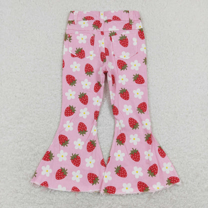 Sibling Baby Girls Hearts Flowers Bell Bottom Denim Pants Jeans