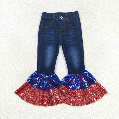 Sibling Baby Girls July 4th Bell Bottom Denim Pants Jeans
