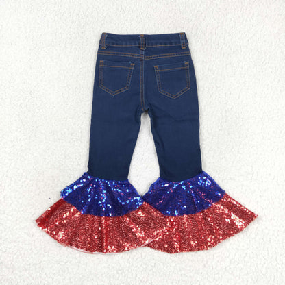 Sibling Baby Girls July 4th Bell Bottom Denim Pants Jeans