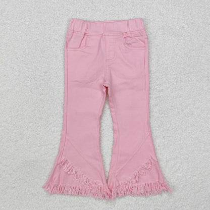 Sibling Baby Girls Hearts Flowers Bell Bottom Denim Pants Jeans