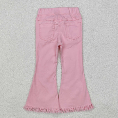Sibling Baby Girls Hearts Flowers Bell Bottom Denim Pants Jeans