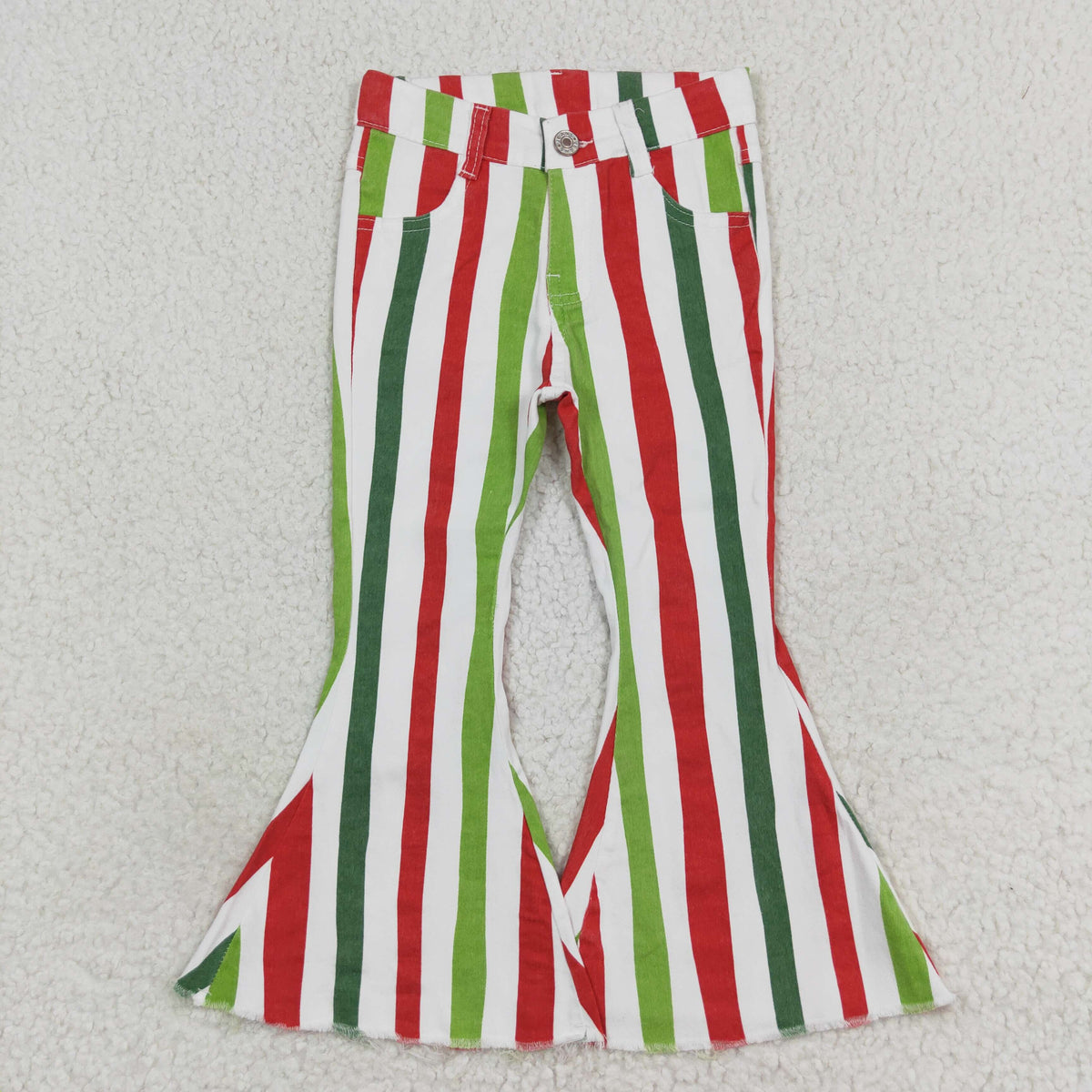 Sibling Baby Girls Colorful Stripes Bell Bottom Denim Jeans Pants