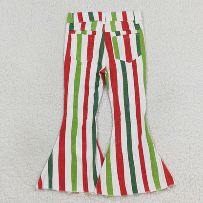 Sibling Baby Girls Colorful Stripes Bell Bottom Denim Jeans Pants