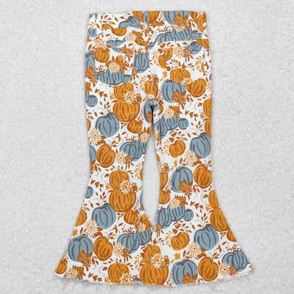 Sibling Baby Girls Hearts Flowers Bell Bottom Denim Pants Jeans