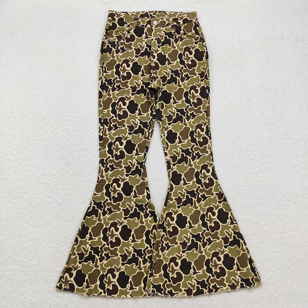 2 Colors Adult Women Camo Duck Denim Bell Pants Jeans