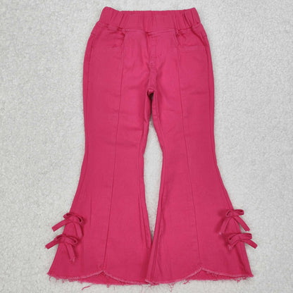 Sibling Baby Girls Hearts Flowers Bell Bottom Denim Pants Jeans