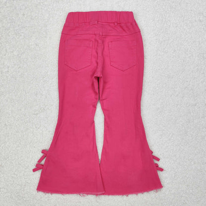 Sibling Baby Girls Hearts Flowers Bell Bottom Denim Pants Jeans