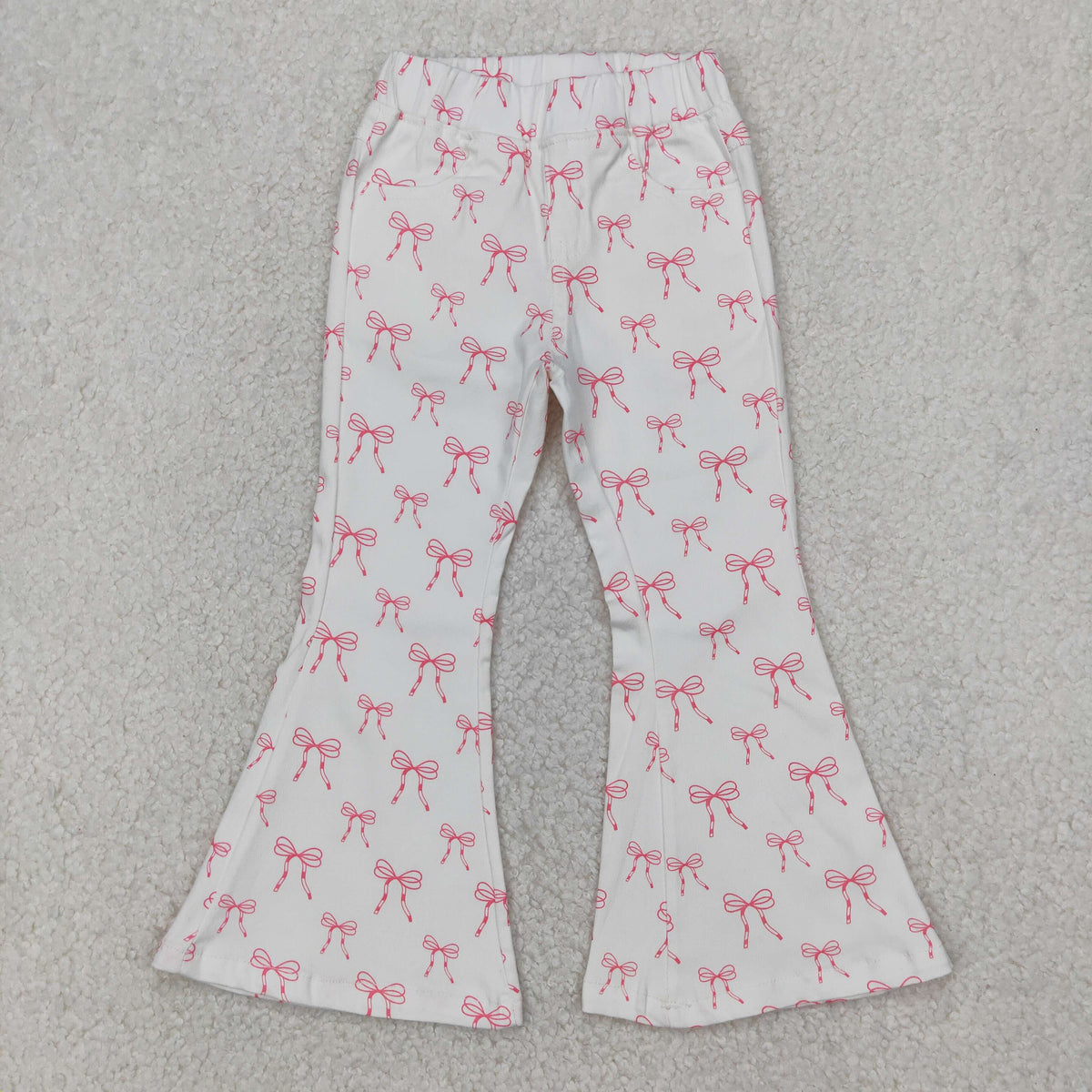 Sibling Baby Girls Hearts Flowers Bell Bottom Denim Pants Jeans