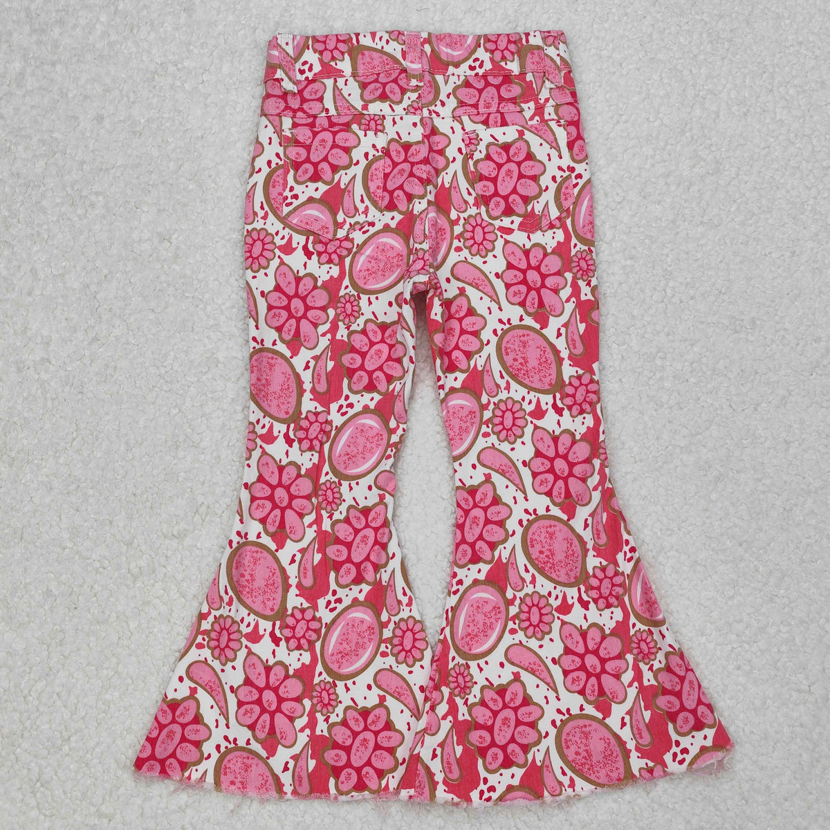 Sibling Baby Girls Hearts Flowers Bell Bottom Denim Pants Jeans