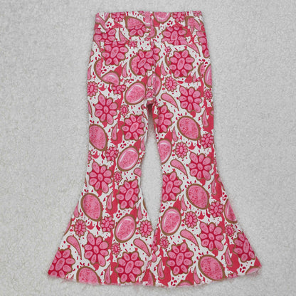 Sibling Baby Girls Hearts Flowers Bell Bottom Denim Pants Jeans