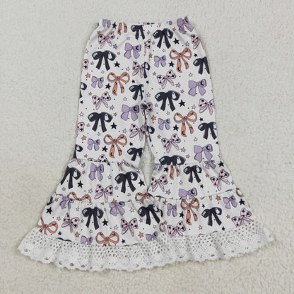 Sibling Baby Girls Colorful Flowers Bows Ruffle Bell Bottom Leggings Pants
